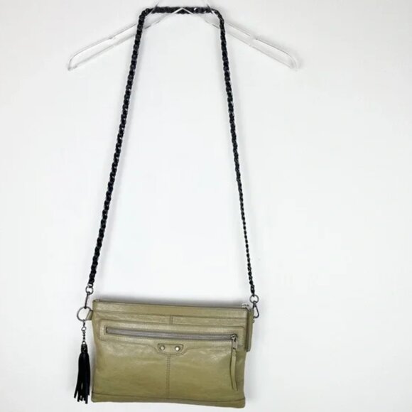BALENCIAGA Moto Classic Clip M Clutch Crossbody Bag in Khaki Lambskin - Picture 1 of 16